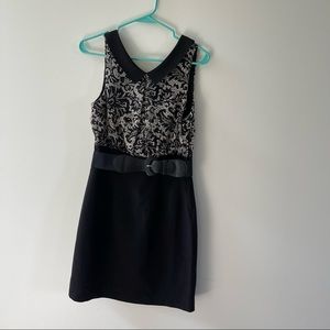 By & By Black White Lace Print Sleeveless Belted Mini Dress 0003W27 Womens
